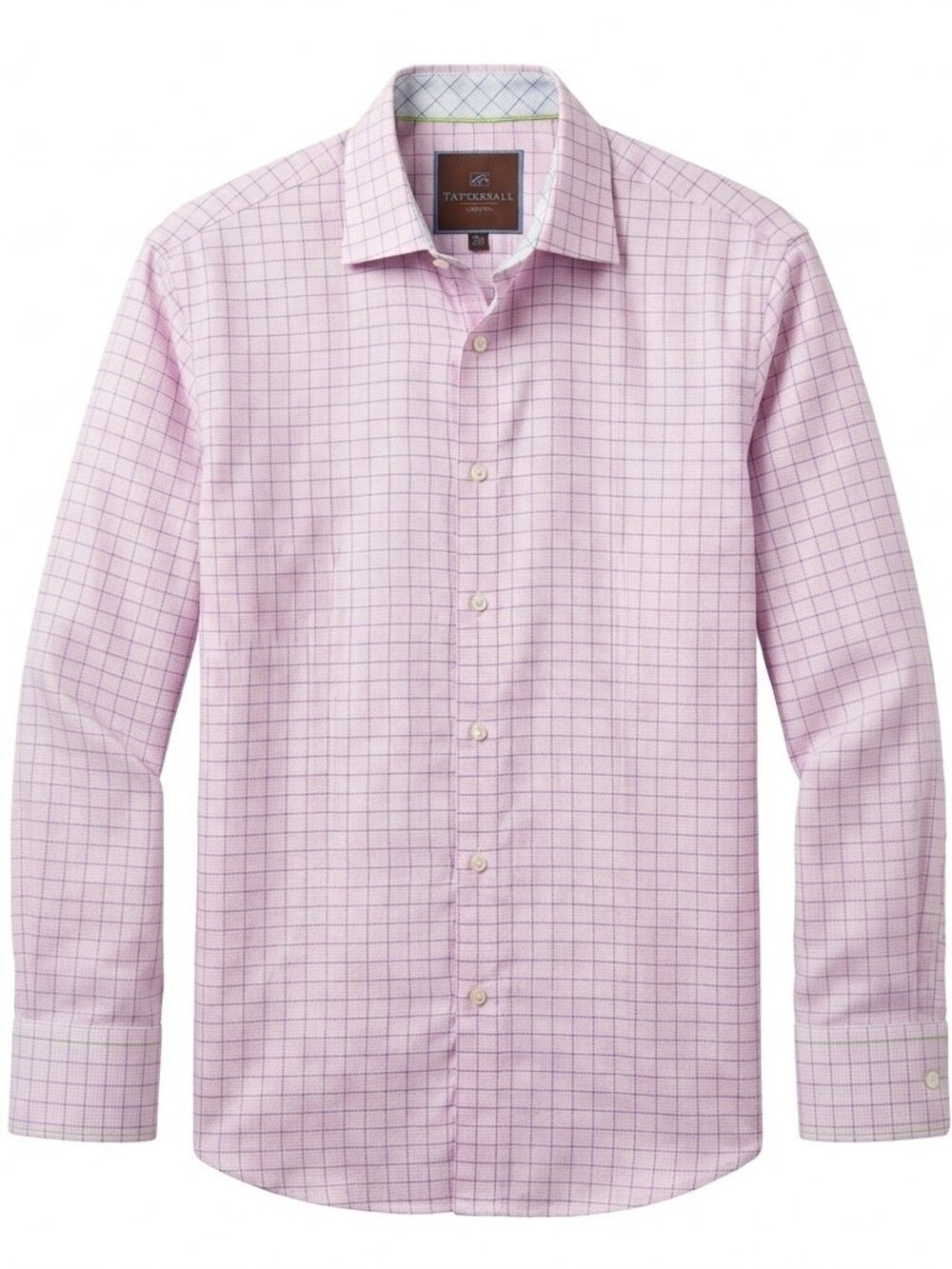 Tattersall London Dress Shirt Mens 16.5 32/33 Pink Check Plaid Long Sleeve